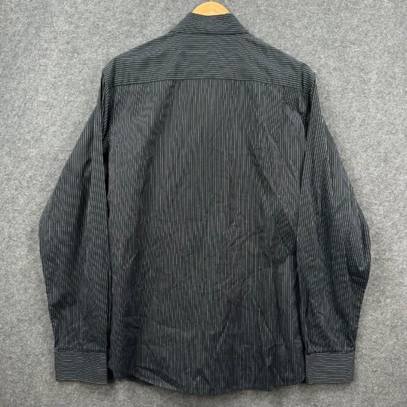 David Smith Shirt Mens Extra Large Black Striped Floral Button Up Modern Comfort - Picture 7 of 9